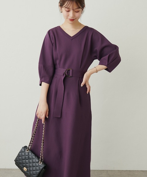 natural couture(ナチュラルクチュール)の「ランタンスリーブポリニットワンピース(ワンピース・レディース・ベージュ/イエロー/パープル/ブラック・FREE)」の21枚目の写真