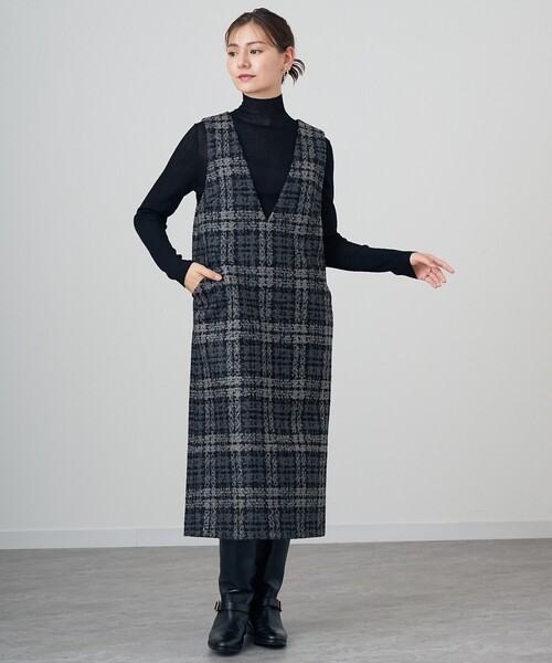 ANAYI アナイラッフルヘムジャンパースカート ノースリーブ ループチェック ラッフルヘムジャンパースカート | ANAYI/アナイ | 三越伊勢丹