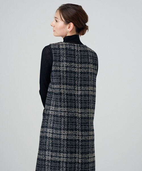 ANAYI アナイラッフルヘムジャンパースカート ノースリーブ ループチェック ANAYI アナイラッフルヘムジャンパースカート ノースリーブ