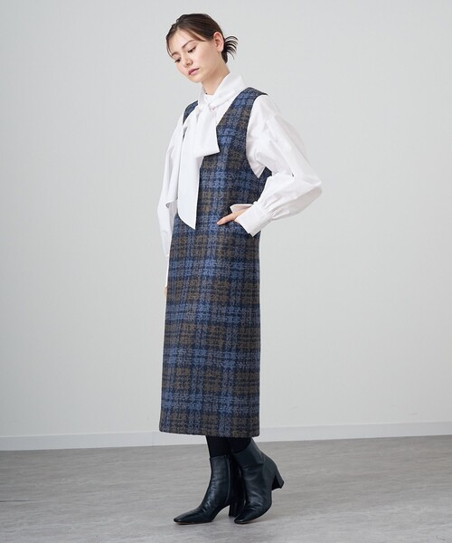 ANAYI アナイラッフルヘムジャンパースカート ノースリーブ ループチェック ANAYI アナイラッフルヘムジャンパースカート ノースリーブ