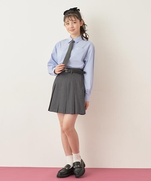 Mezzo Piano グレー ブレザー　スカート　シャツセットアップ　160 セール】ロゴベルトつきマニッシュプリーツスカート（スパッツ