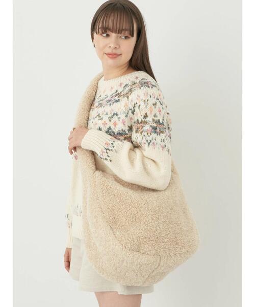 earth music&ecology(アースミュージックアンドエコロジー)の「ボアショルダーヒュージBAG(ショルダーバッグ・レディース・ベージュ/ライトグリーン/チャコールグレー・FREE)」の13枚目の写真