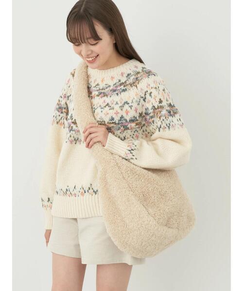 earth music&ecology(アースミュージックアンドエコロジー)の「ボアショルダーヒュージBAG(ショルダーバッグ・レディース・ベージュ/ライトグリーン/チャコールグレー・FREE)」の15枚目の写真