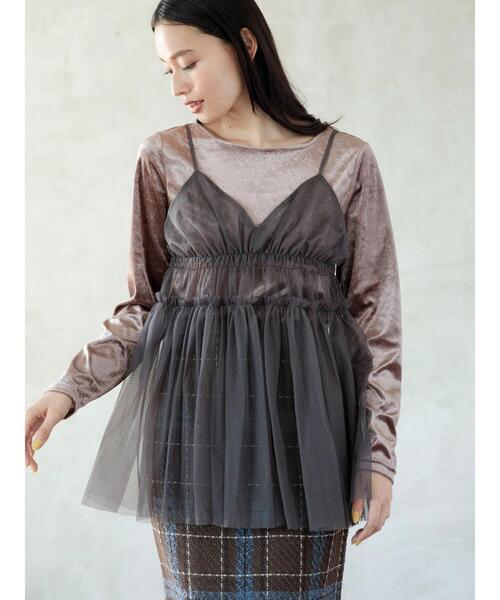 ELENCARE DUE（エレンカーレデュエ）の「・ELENCARE　DUE　チュールキャミチュニック（チュニック・レディース・ブラック/アイボリー/チャコールグレー・FREE）」の5枚目の写真