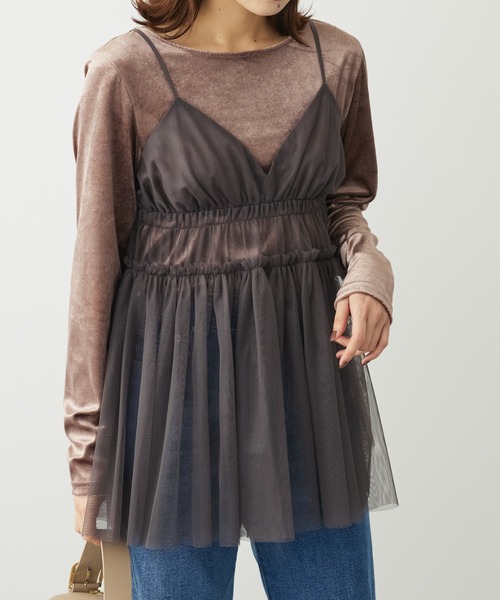 ELENCARE DUE（エレンカーレデュエ）の「・ELENCARE　DUE　チュールキャミチュニック（チュニック・レディース・ブラック/アイボリー/チャコールグレー・FREE）」の3枚目の写真