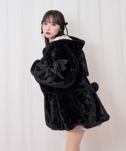 Honey Cinnamon(ハニーシナモン)の「うさみみエコファーコート(ダウンジャケット/コート・レディース・ブラック/ホワイト/ピンク・FREE)」の14枚目の写真