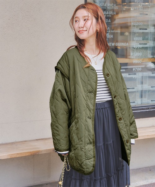 YUKI TORII ノーカラーキルティングジャケット CAMBIO(カンビオ)】Japanese Fabricケーブルキルティングノー