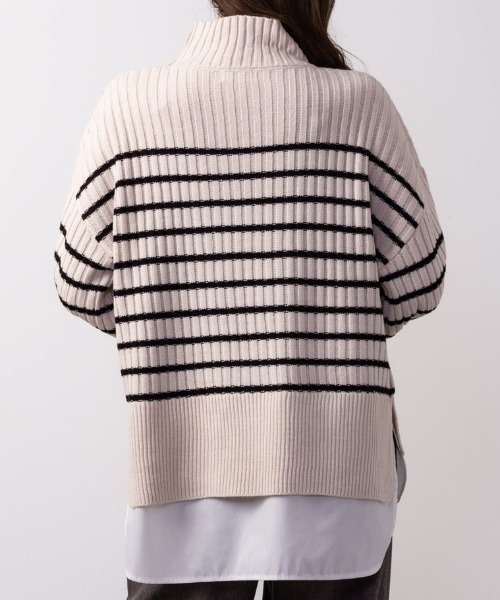 NAVY(ネイビー)の「NAVY 洗えるニット ボタン付きフェイクレイヤードモックネックプルオーバー(ニット/セーター・レディース・グレー/ブルー/アイボリー/ブラック/グレイッシュベージュ/ピンク・フリー)」の8枚目の写真