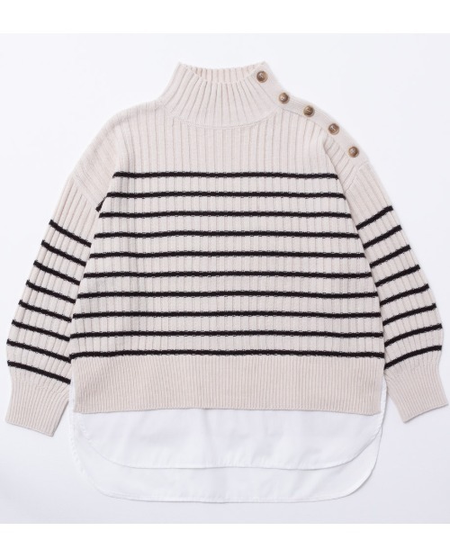 NAVY(ネイビー)の「NAVY 洗えるニット ボタン付きフェイクレイヤードモックネックプルオーバー(ニット/セーター・レディース・グレー/ブルー/アイボリー/ブラック/グレイッシュベージュ/ピンク・フリー)」の12枚目の写真
