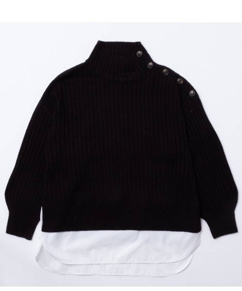 NAVY(ネイビー)の「NAVY 洗えるニット ボタン付きフェイクレイヤードモックネックプルオーバー(ニット/セーター・レディース・グレー/ブルー/アイボリー/ブラック/グレイッシュベージュ/ピンク・フリー)」の13枚目の写真