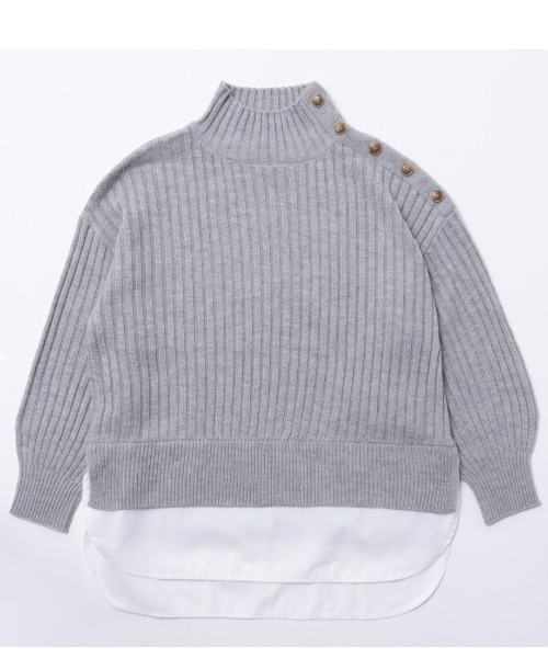 NAVY(ネイビー)の「NAVY 洗えるニット ボタン付きフェイクレイヤードモックネックプルオーバー(ニット/セーター・レディース・グレー/ブルー/アイボリー/ブラック/グレイッシュベージュ/ピンク・フリー)」の14枚目の写真