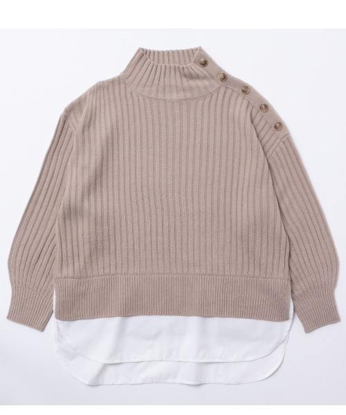 NAVY(ネイビー)の「NAVY 洗えるニット ボタン付きフェイクレイヤードモックネックプルオーバー(ニット/セーター・レディース・グレー/ブルー/アイボリー/ブラック/グレイッシュベージュ/ピンク・フリー)」の15枚目の写真