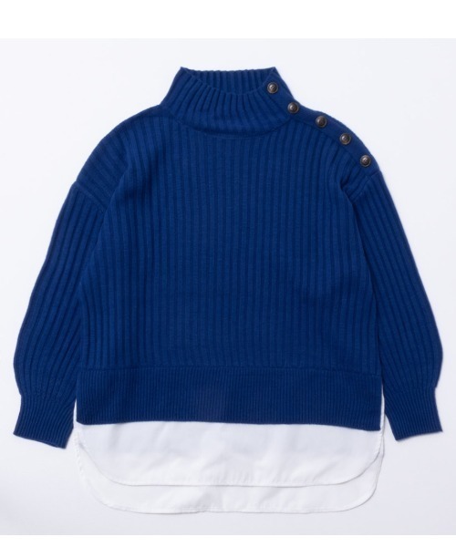 NAVY(ネイビー)の「NAVY 洗えるニット ボタン付きフェイクレイヤードモックネックプルオーバー(ニット/セーター・レディース・グレー/ブルー/アイボリー/ブラック/グレイッシュベージュ/ピンク・フリー)」の16枚目の写真