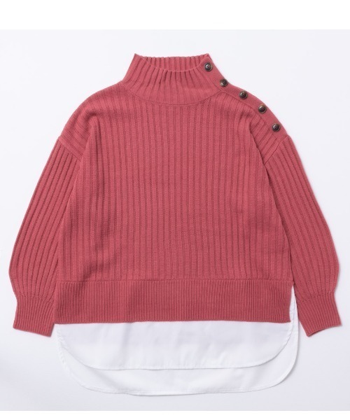 NAVY(ネイビー)の「NAVY 洗えるニット ボタン付きフェイクレイヤードモックネックプルオーバー(ニット/セーター・レディース・グレー/ブルー/アイボリー/ブラック/グレイッシュベージュ/ピンク・フリー)」の17枚目の写真