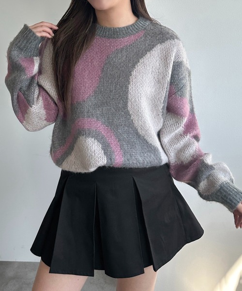 apres jour mignon(アプレジュールミニョン)の「シャギーマーブル柄ニット【ZOZOTOWN限定アイテム】(ニット/セーター・レディース・アイボリー/チャコールグレー/ブラック・フリー/X-LARGE)」の3枚目の写真