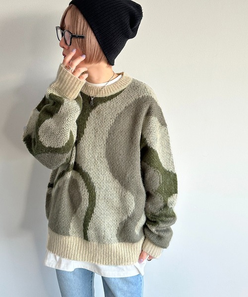 apres jour mignon(アプレジュールミニョン)の「シャギーマーブル柄ニット【ZOZOTOWN限定アイテム】(ニット/セーター・レディース・アイボリー/チャコールグレー/ブラック・フリー/X-LARGE)」の1枚目の写真