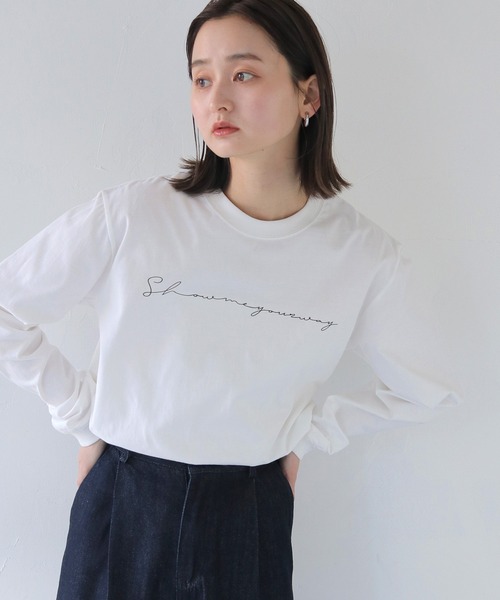 tシャツ 「WEB限定カラーあり・洗える」 プリントコンビ カットソー レディース SHIPS tシャツ 「WEB限定」「手洗い可能」フラワー 箔 プリント