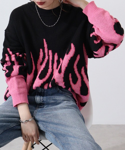 Bling Leads(ブリングリーズ)の「ファイヤージャガードクルーニット(ニット/セーター・メンズ・ブルー/ピンク/グレー・F)」の3枚目の写真