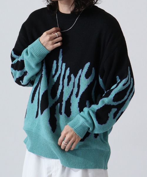 Bling Leads(ブリングリーズ)の「ファイヤージャガードクルーニット(ニット/セーター・メンズ・ブルー/ピンク/グレー・F)」の2枚目の写真