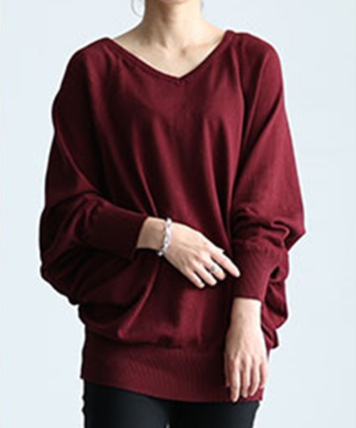 GOLDJAPAN（ゴールドジャパン）の「Ｖネックドルマン綿ニット【大きいサイズ対応】（ニット/セーター・レディース・ブラック/ダークグリーン/ホワイト/バーガンディー/ベージュ系/マスタード/ブルー/杢グレー/ネイビー・4L～5L/LL～3L）」の9枚目の写真