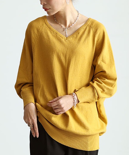 GOLDJAPAN（ゴールドジャパン）の「Ｖネックドルマン綿ニット【大きいサイズ対応】（ニット/セーター・レディース・ブラック/ダークグリーン/ホワイト/バーガンディー/ベージュ系/マスタード/ブルー/杢グレー/ネイビー・4L～5L/LL～3L）」の8枚目の写真