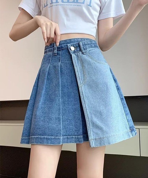 c.u.l(シーユーエル)の「カラー切り替え デニムスカート culw649(デニムスカート・レディース・ブルー・L/M)」の10枚目の写真