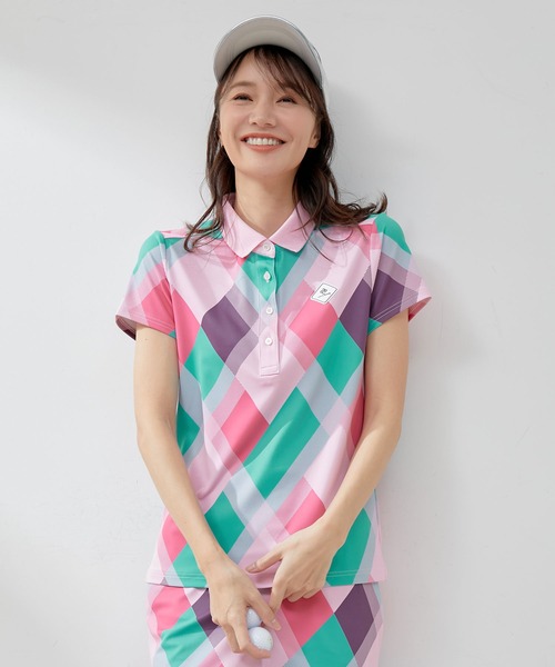 JUN&ROPE'(ジュンアンドロペ)の「【UV】【接触冷感】マルチアーガイル柄ポロ半袖プルオーバー(ポロシャツ・レディース・グレー/ライトグリーン/ピンク・L/M/S)」の3枚目の写真