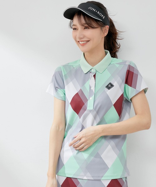 セール】【UV】【接触冷感】マルチアーガイル柄ポロ半袖プルオーバー