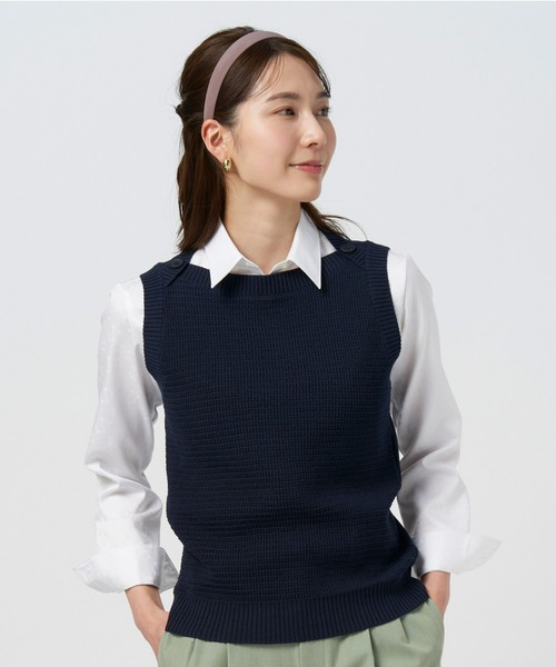 TOKYO SHIRTS（トウキョウシャツ）の「ボートネックニットベスト（ベスト・レディース・オフホワイト/ネイビー/ベージュ・M/L/LL）」の3枚目の写真