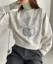 【春にぴったりな裏毛素材】白抜き カレッジロゴ 刺繍 ラグラン ショート丈 スウェット