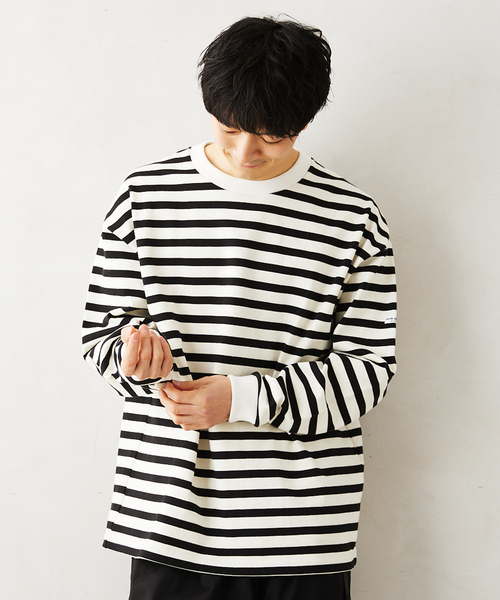 JOURNAL STANDARD relume（ジャーナルスタンダード　レリューム）の「【HARDIN KNITWEAR/ハーディンニットウェア】ヘビーウェイト ボーダーTシャツ（Tシャツ/カットソー・メンズ・アイボリー/ブラウン系その他/コバルトブルー・MEDIUM/LARGE）」の2枚目の写真