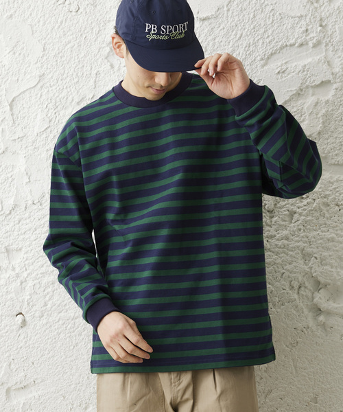 JOURNAL STANDARD relume（ジャーナルスタンダード　レリューム）の「【HARDIN KNITWEAR/ハーディンニットウェア】ヘビーウェイト ボーダーTシャツ（Tシャツ/カットソー・メンズ・アイボリー/ブラウン系その他/コバルトブルー・MEDIUM/LARGE）」の5枚目の写真