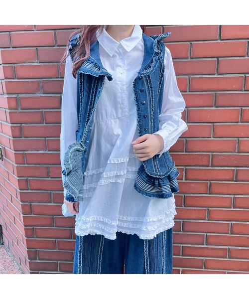 PINK HOUSE（ピンクハウス）の「フリル使いデニムベスト（ベスト