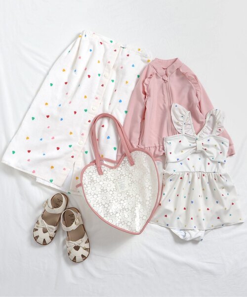 apres les cours（アプレレクール）の「【UVカット】フリルラッシュガード（ラッシュガード・キッズ・アイボリー/ピンク/ドット・80/90/100/110/120/130/140）」の6枚目の写真