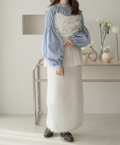 Ambre Neige（アンブルネージュ）の「スタンドカラーギャザーブラウス／WEB/EC限定商品（シャツ/ブラウス・レディース・ブラック/ライトブルー/オフホワイト・FREE）」の13枚目の写真