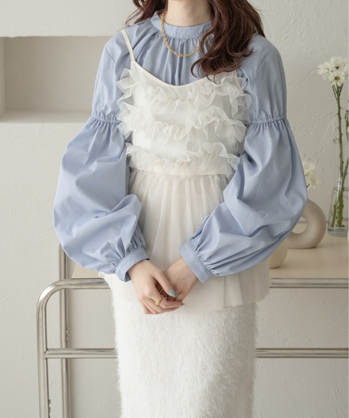 Ambre Neige（アンブルネージュ）の「スタンドカラーギャザーブラウス／WEB/EC限定商品（シャツ/ブラウス・レディース・ブラック/ライトブルー/オフホワイト・FREE）」の11枚目の写真