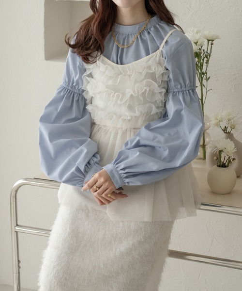 Ambre Neige（アンブルネージュ）の「スタンドカラーギャザーブラウス／WEB/EC限定商品（シャツ/ブラウス・レディース・ブラック/ライトブルー/オフホワイト・FREE）」の12枚目の写真