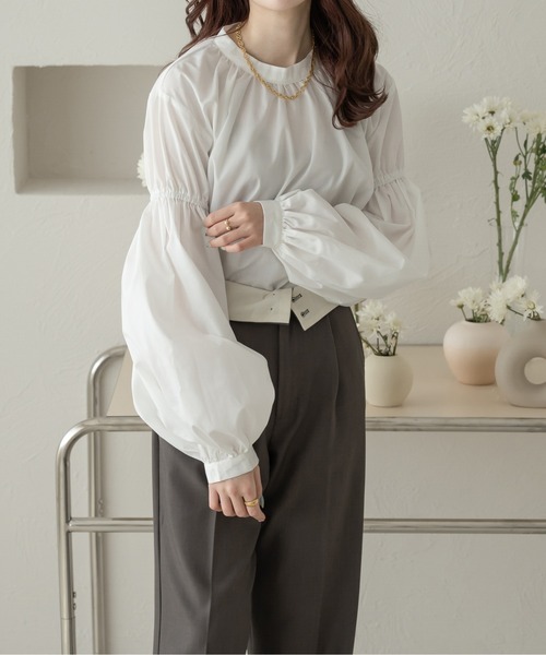 Ambre Neige（アンブルネージュ）の「スタンドカラーギャザーブラウス／WEB/EC限定商品（シャツ/ブラウス・レディース・ブラック/ライトブルー/オフホワイト・FREE）」の18枚目の写真