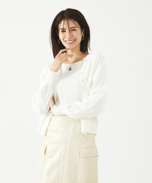 abahouse mavie（アバハウスマヴィ）の「麻タッチキーネック2WAYカーデ（カーディガン/ボレロ・レディース・チャコールグレー/イエロー/ホワイト・フリー）」の6枚目の写真