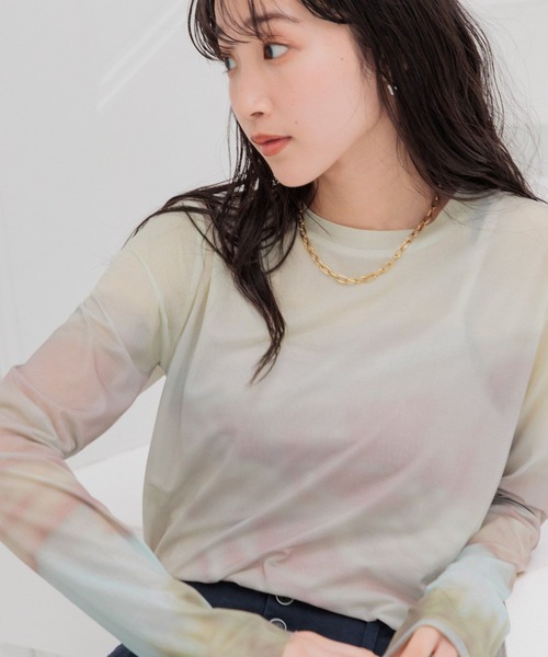 LOWRYS FARM（ローリーズファーム）の「シアーアソートクルーＬＳ 103917（Tシャツ/カットソー・レディース・ベージュ/その他1/その他2/その他/グレー・FREE）」の4枚目の写真