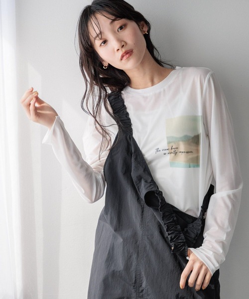 LOWRYS FARM（ローリーズファーム）の「シアーアソートクルーＬＳ 103917（Tシャツ/カットソー・レディース・ベージュ/その他1/その他2/その他/グレー・FREE）」の5枚目の写真