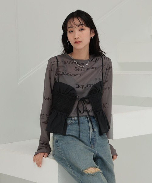 ローリーズファーム シースルーシャツ セール】シアーラメクルーLS