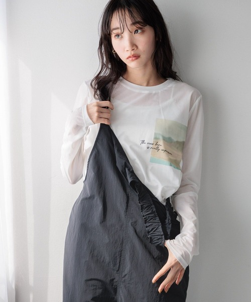 LOWRYS FARM（ローリーズファーム）の「シアーアソートクルーＬＳ 103917（Tシャツ/カットソー・レディース・ベージュ/その他1/その他2/その他/グレー・FREE）」の9枚目の写真