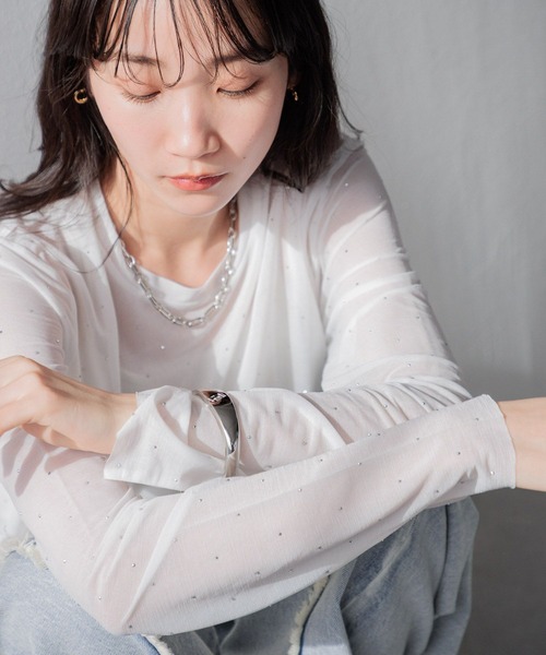 LOWRYS FARM（ローリーズファーム）の「シアーアソートクルーＬＳ 103917（Tシャツ/カットソー・レディース・ベージュ/その他1/その他2/その他/グレー・FREE）」の11枚目の写真
