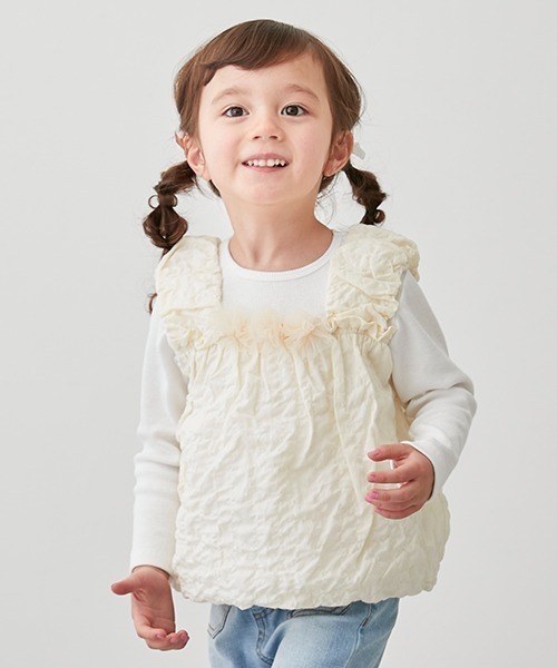 petit main(プティマイン)の「ぽこぽこチュニックドッキング長T(シャツ/ブラウス・キッズ・ライトグリーン/アイボリー/ライトピンク・80cm/90cm/110cm/120cm/130cm/100cm)」の1枚目の写真