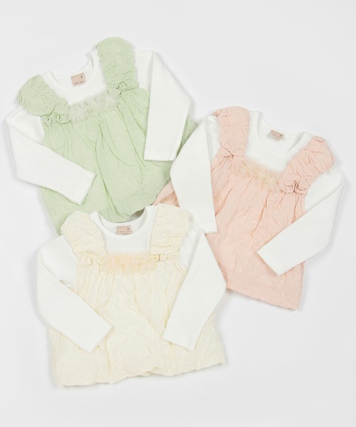 petit main(プティマイン)の「ぽこぽこチュニックドッキング長T(シャツ/ブラウス・キッズ・ライトグリーン/アイボリー/ライトピンク・80cm/90cm/110cm/120cm/130cm/100cm)」の11枚目の写真