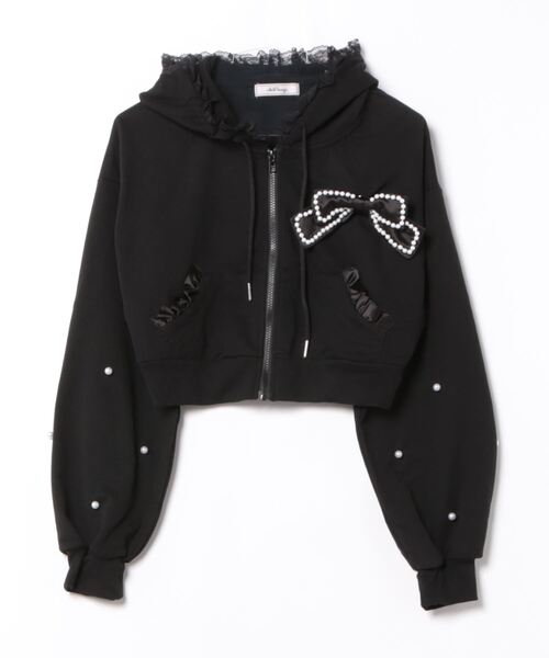 Ank Rouge(アンクルージュ)の「リボンモチーフショートパーカー(パーカー・レディース・ブラック/ホワイト・M)」の5枚目の写真