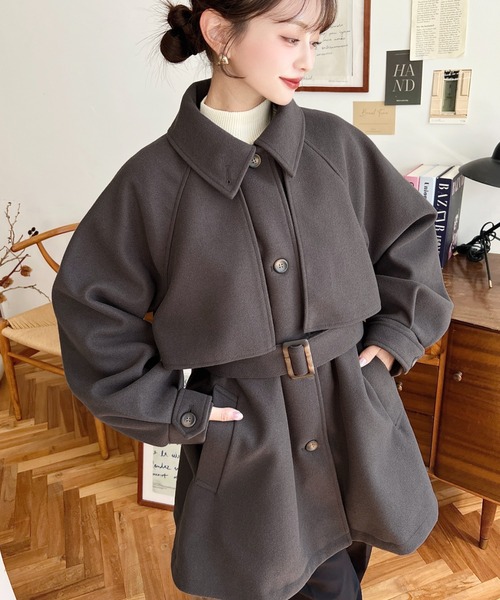 セール】ニットメルトン2WAYアレンジカラーミドル丈カラーコート