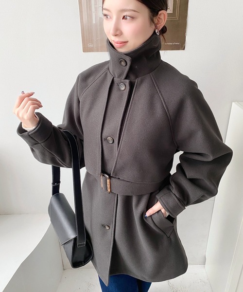 セール】ニットメルトン2WAYアレンジカラーミドル丈カラーコート