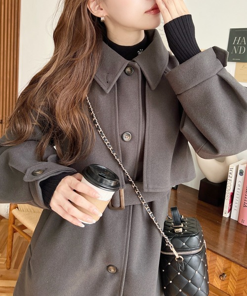 セール】ニットメルトン2WAYアレンジカラーミドル丈カラーコート